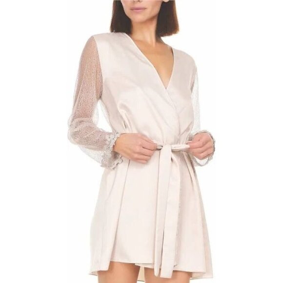 FLORA NIKROOZ Women Show Stopper Cover Up Short Robe Sz S Lace Champagne 56-14 - Picture 1 of 16